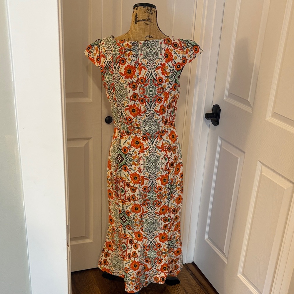 Anthropologie Floral Midi Dress with Cap Sleeves - Picture 9 of 12